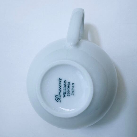 Williams-Sonoma Flat Cup Brasserie Blue Set of 4 White w/Blue Band Japan - Picture 9 of 14